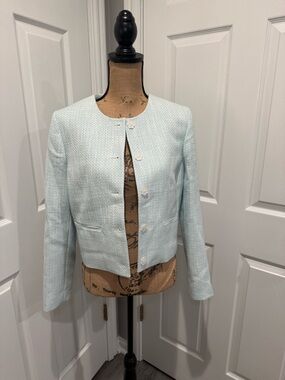 J. Crew Pale Blue Green Collarless Tweed Blazer. Size 8. New with Tags!
